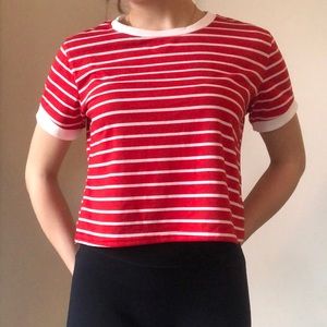Short sleeve red striped crop top